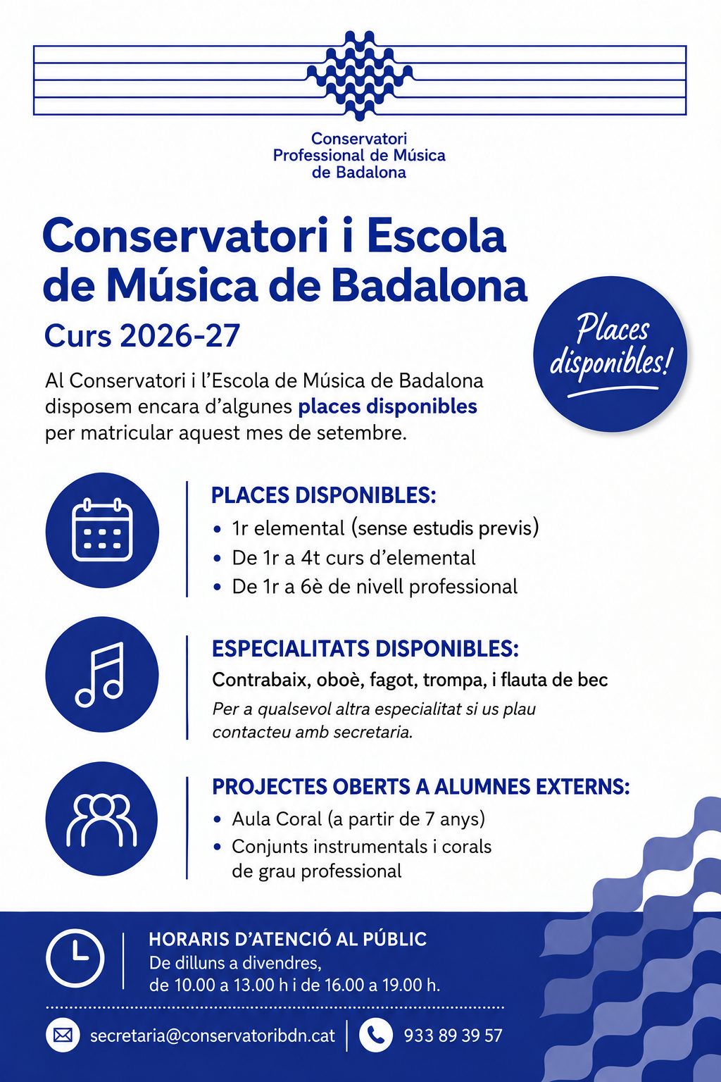 Places disponibles al Conservatori BDN (1)